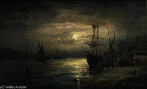 Shipping On The Medway By Moon — William Thornley