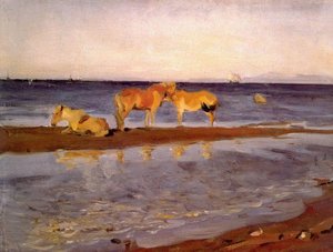 Horses On A Shore — Valentin Alexandrovich Serov