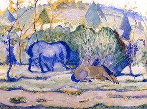 Horses At Pasture (also Known As Horses In A Landscape) — Franz Marc, Expressionism