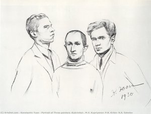 Portrait Of Three Painters (kukriniksi). M.v. Kupriyanov, P.n. Krilov, N.a. Sokolov — Konstantin Yuon