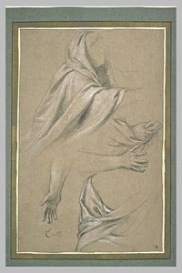 Femme Drapée, À Mi-corps. Etudes De Mains. Draperie — Charles Le Brun