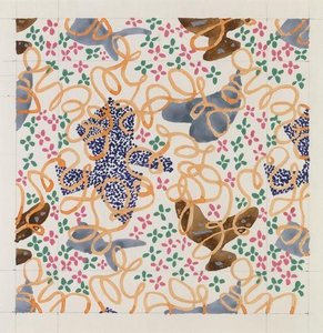 Fabric Design, Abstract Pattern With Flower Background — Stuart Davis
