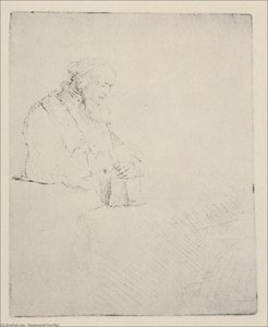 Un Hombre Viejo Apoyándose En Un Libro — Rembrandt Van Rijn