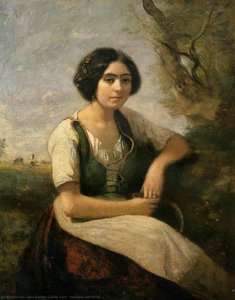 Harvester With Sickle — Jean-baptiste-camille Corot, Romantic Landscape Painting