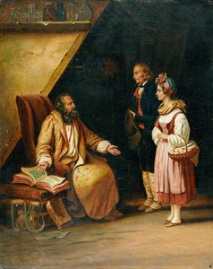 A Young Couple Visit A Savant Who Consults Ancient Volumes In Order To Provide Counselling To Them