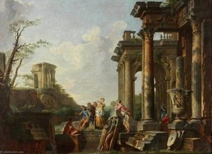 Architectural Capriccio, Roman Ruins With Figures — Giovanni Paolo Pannini