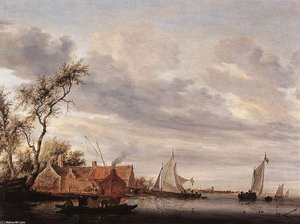River Scene With Farmstead — Salomon Van Ruysdael