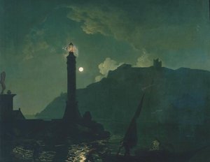A Moonlight With A Lighthouse, Coast Of Tuscany — Joseph Wright Of Derby