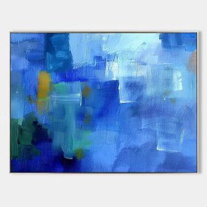Ephemeral Azure Fragments: A Meditative Study In Layered Blue And Ochre Light — Christian Noiret, Contemporary Abstract