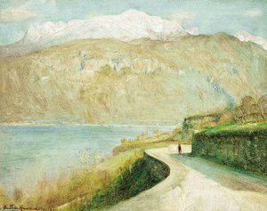 Figure Walking On The Shore, Lake Como, Italy — Arthur Hacker