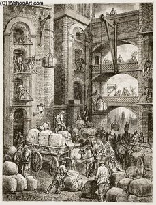 Workers Going About Their Business In A Warehouse — Paul Gustave Doré