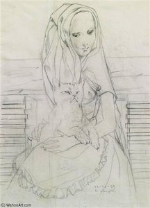 Femme Au Voile Et Au Chat — Léonard Tsuguharu Foujita