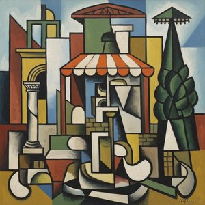 Fragmented Solitude In Ochre And Azure — Marc Duvallier, Cubism