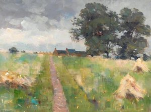 Landscape With A Path And Haystacks — William Henry Charlton