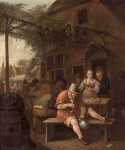 Figures Smoking And Drinking-outside An Inn — Hendrik Franciscus Verbruggen