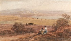 Figures In A Rural Landscape With The Sea Beyond — David Cox