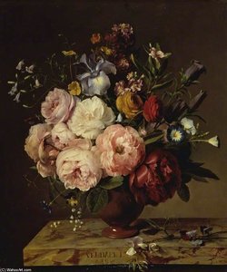 A Vase Of Flowers On A Ledge — Jan Frans Van Dael