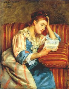 Mrs Duffee Seated On A Striped Sofa, Reading — Mary Stevenson Cassatt