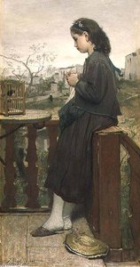 Girl Knitting On The Balcony - — Jacob Henricus Maris