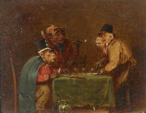 From A Set Of Four Singeries - Three Monkeys Drinking At A Table — Edmund Bristow
