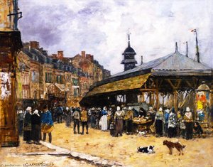 Market At Trouville — Eugène Louis Boudin, Impressionism