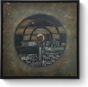 Abstract 3d Wall Art In Dark Tones With 'color' Accent, Abstract Expressionism Wood, Canvas Painting Cu