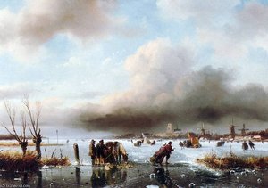 Winter Landscape With Scaters — Andreas Schelfhout