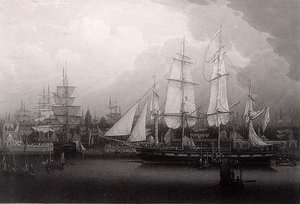 Four Masted Clipper Ship In Liverpool Harbor, (painting) — Robert W. Salmon, Luminism