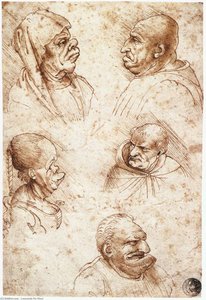 Head Studies-five Caricature Heads — Leonardo Da Vinci, High Renaissance