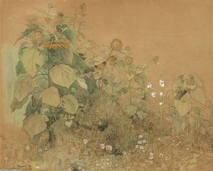 Gartenstück Mit Großer Und Kleineren Sonnenblumen — Paul Baum