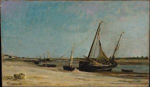 Boats On The Seacoast At Étaples — Charles-françois Daubigny
