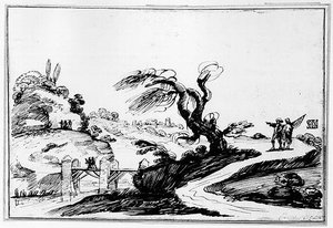 Landscape With Figures And A Bridge 1 — Guercino