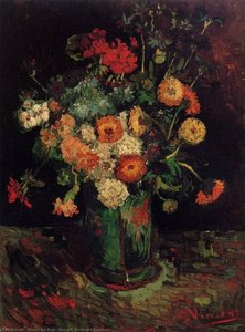 Vase With Zinnias And Geraniums — Vincent Willem Van Gogh, Post-impressionism