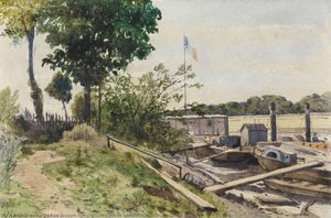 River Landscape With Train Of Barges — Henri-joseph Harpignies, Impressionism