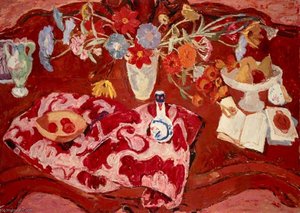 Flowers On A Sideboard — Sir William George Gillies, Cubism