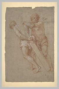 Two Men Carrying A Cross — Charles Le Brun