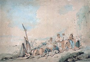 Coast Scene With Figures Near A Wall — George Chinnery