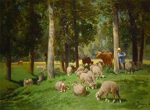 Landscape With Sheep — Charles-émile Jacque