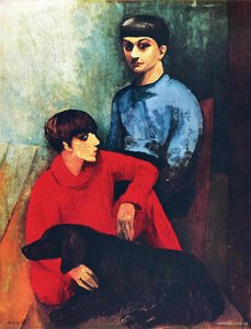 Self-portrait with his wife Renee and dog Kouski