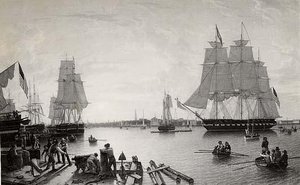 Boston Harbor From Constitution Wharf (view Of Charlestown,1833) (painting) — Robert W. Salmon