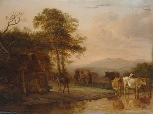 Evening Landscape With Cattle And Peasants Dancing To The Sound Of A Pipe — Paulus Pietersz Potter