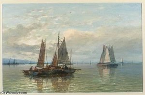Fishing Smacks Lying Offshore In The Evening Air — Abraham Hulk Senior