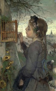 Girl Feeding Her Bird In A Cage — Jacob Henricus Maris