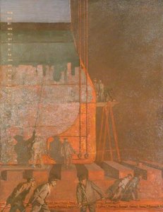 At Work On A Battleship At Rosyth Testing Cables At Night By The Light Of A Flare Lamp — Charles Pears