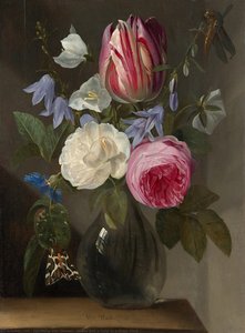 Roses And A Tulip In A Glass Vase — Jan Philip Van Thielen