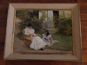 Mère et fille dans un jardin breton