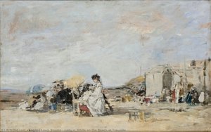 Lady In White On The Beach At Trouville — Eugène Louis Boudin, Impressionism