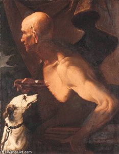 A Philosopher With Bagpipes, A Glass Dish Of Wine And A Dog
