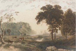 Cows Grazing In A Water Meadow — George Fennel Robson