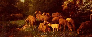 Sheep In The Sous-bois — Charles-émile Jacque